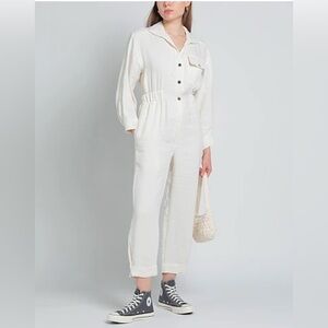 NWT Sandro SIDONIE CROPPED HAMMERED-CREPE JUMPSUIT IN Ecru FR 36 US S